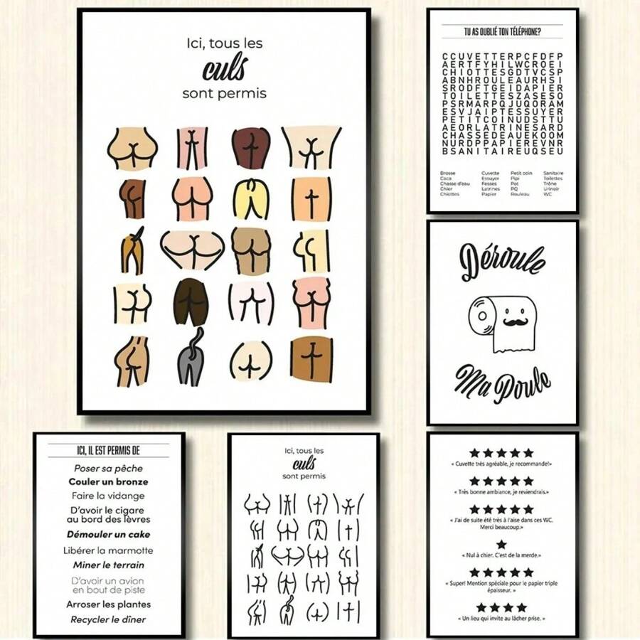 1 件简约北欧卫生间幽默法语评论通知搞笑浴室名言海报帆布画墙壁艺术图片厕所家居装饰无框