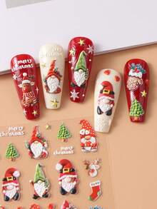 FULL BEAUTY 2 miếng dán móng tay hoạt hình ông già Noel nai sừng tấm 5D trang trí móng tay Giáng sinh, găng tay hươu, nai sừng tấm, cây thông Noel, đồ trang trí móng tay mùa đông tự dính, đồ trang trí móng tay trượt DIY - Nhiều màu - Xem 4