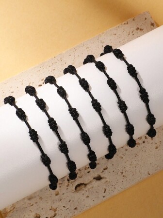 6-delat handgjort minimalistiskt armband med lyckoknut för män, kvinnor, par och vänner - mångsidigt vardagsbruk eller lyckogåva