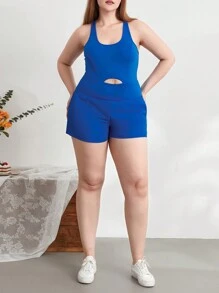 Women Solid Color Cami Playsuits Sleeveless Sports Short Jumpsuits Summer Cross Backless Romper Tracksuits - Blue - View 5