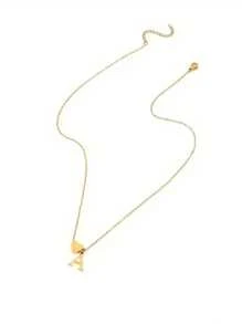 1pc Gold Ladies Elegant Heart Initial Pendant Necklace With Stainless Steel Chain Suitable For Casual Decoration The Perfect Gift For Mom Christmas Gift Valentines,Mom,Mother,Mother's Day,Gift