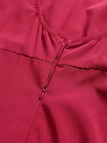 2pcs Women Arabic Middle East Style Robe With Shawl Collar, Floral Embroidered & Metallic Printing Detail - Burgundy - View 6