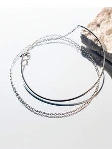 1 chiếc vòng tay nữ thanh lịch bằng bạc S925, kiểu dáng tối giản, dây đôi, thiết kế đường nét tinh tế, quà tặng cao cấp cho tiệc tùng/sinh nhật. - Bạc - Xem 4