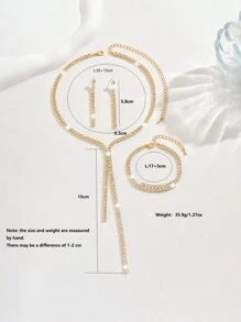 4 件套时尚百搭项链、耳环、手链首饰套装、人造方晶锆石配饰，适合女士婚礼 - 首飾套裝 - 查看 7