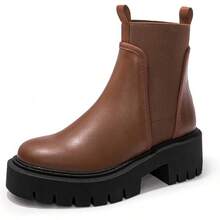 Women's Chelsea Boot Lug Sole Mid Heel Fashion Ankle Bootie - 棕色 - 查看 1