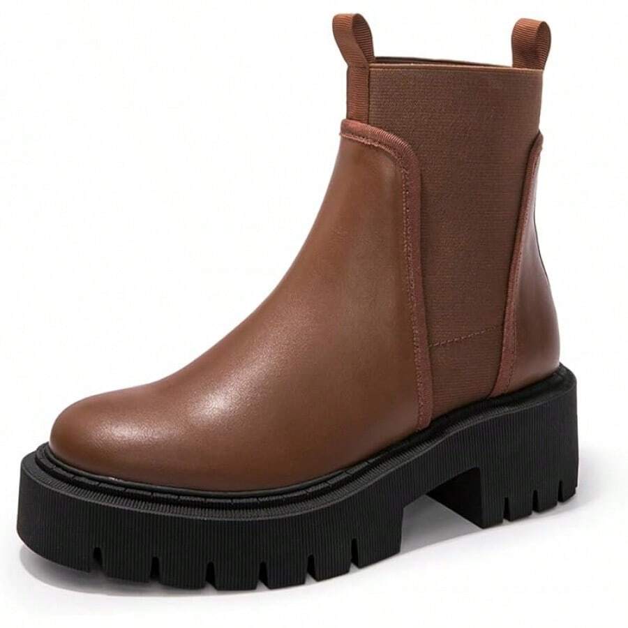 Women's Chelsea Boot Lug Sole Mid Heel Fashion Ankle Bootie - 棕色 - 查看 1