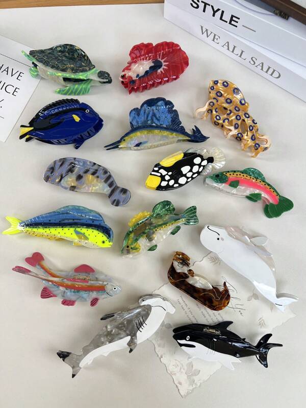 New Ocean Series Acetate Hair Clips - Big Size Dolphins, Whales, Jellyfish Hair Clips, Personalized Fashion Hair Claw For Occiput Hair Accessories Hair Jaw Clip Hair Clamps Hair Clutch Hair Catcher Clip