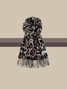 1pc Autumn And Winter Retro Leopard Print Simple Tassel Scarf With High-End Texture Animal Print Scarf, Soft , Fashionable And Versatile Scarf Shawl
