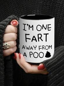 1Pc 11Oz Ceramic Cup "One Fart Away From A Poo" - Insulated, Reusable, Hand Washable - Perfect For Coffee Or Tea Enthusiasts, Birthday Gifts, Holiday Gift For Family, Christmas Decorate, New Year, Easter, Valentine's Day Gifts, Summer And Winter Drinking Utensils, Suitable For Hot Or Cold Drinks, Thanksgiving, Ideal For Juice, Milk, Gift For Him, Funny Mug, Water Cup, Home Kitchen Item, Anniversary Festival, Party, Wedding, Ideal Gift For Mother's Day Back To School