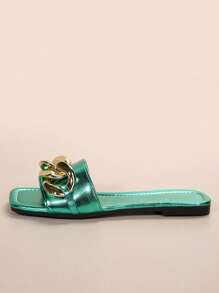 Giày sandal quai vuông mũi vuông đế bằng thoải mái, thời trang hè/thu mới cho nữ - màu xanh lá - Xem 3