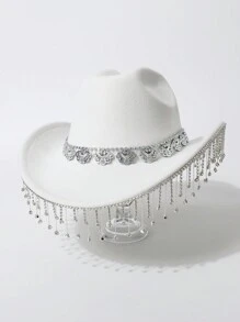 1pc Vrouwen Vlinder Pailletten Strass Western Cowgirl Hoed, Glinsterende Kristallen Regendruppel Casual Kleine Fedora Hoed Geschikt Voor Feest, Festival, Alledaags