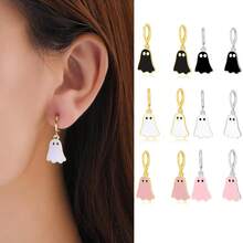 女士时尚可爱幽灵吊坠耳环珠宝圈形耳环万圣节礼物 - 1對 - 查看 2