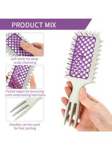 INGRID 1pc Define Curl Styling Brush, Home Hollow Curled Comb, Massage Comb, Wheat Straw Curly Hair Comb, Triple Pointed Tail Design, Effortless Styling For Waves & Bouncy CurlsNylon Air Cushion Comb For Women,With ABS Plastic Handle,Ideal Hair Care Tool For Enhanced Styling - Multicolor - View 5