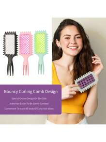 INGRID 1pc Define Curl Styling Brush, Home Hollow Curled Comb, Massage Comb, Wheat Straw Curly Hair Comb, Triple Pointed Tail Design, Effortless Styling For Waves & Bouncy CurlsNylon Air Cushion Comb For Women,With ABS Plastic Handle,Ideal Hair Care Tool For Enhanced Styling - Multicolor - View 7