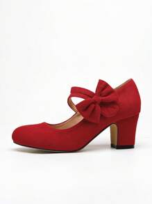 Autumn/Winter Wedding Casual Fashion High Heel Mary Jane T-Strap Shoes, Thick Heel Formal Dress Pumps, Velvet Work Office Red Shoes, Outdoor Women High Heels (Please Check Foot Length, Palm Circumference Parameters Before Purchasing) - Red - View 10