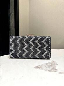 1 chiếc túi xách cầm tay đính đá lấp lánh màu đen dành cho nữ, dây đeo xích kim loại, túi đeo vai vuông cổ điển sang trọng cho những dịp trang trọng, đám cưới, tiệc tùng - màu đen - Xem 4