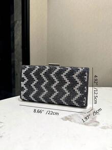 1 chiếc túi xách cầm tay đính đá lấp lánh màu đen dành cho nữ, dây đeo xích kim loại, túi đeo vai vuông cổ điển sang trọng cho những dịp trang trọng, đám cưới, tiệc tùng - màu đen - Xem 3