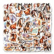 50 张/包草原马图案贴纸标签，可爱卡通创意美学标签，适用于剪贴簿、信封、吉他、乐器、圣诞节、青少年派对、奖励、激励 - 黑色 - 查看 1