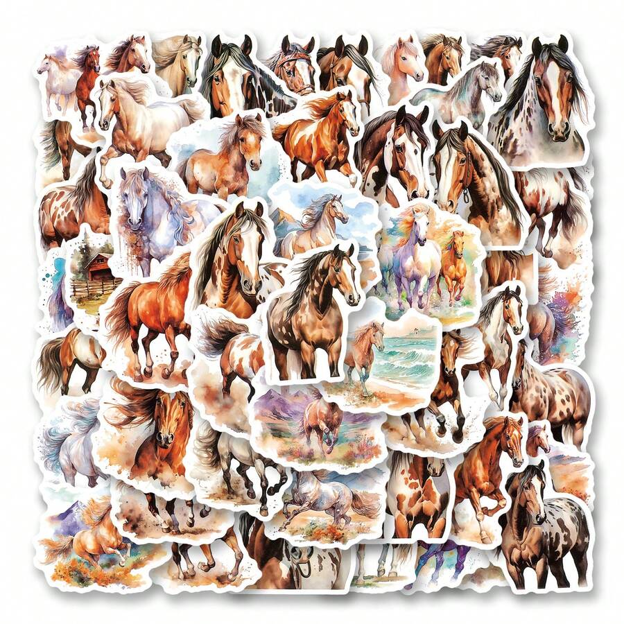 50 张/包草原马图案贴纸标签，可爱卡通创意美学标签，适用于剪贴簿、信封、吉他、乐器、圣诞节、青少年派对、奖励、激励 - 黑色 - 查看 1
