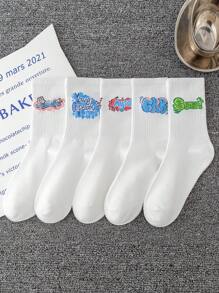 Five Pairs Of Men's Pattern Letter Couple Mid-Tube Socks Will Be Shipped Randomly