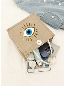 Túi vải lanh 'Chic Evil Eye' - Túi xách nhẹ, có khóa, sức chứa lớn, túi mua sắm và đựng đồ có thể gấp lại, có khóa an toàn, túi quà tặng ngày lễ, quà tặng tốt nghiệp, quà tặng sinh nhật bạn bè, lựa chọn hoàn hảo cho chuyến du lịch nghỉ dưỡng - quà tặng Ngày nhà giáo hoàn hảo, lý tưởng cho y tá, bác sĩ và các bà mẹ - Màu Khaki - Xem 4