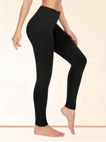 Women's High Waist Thermal Leggings, Winter Warm Underwear Pants, For Daily Wear - Black - View 2