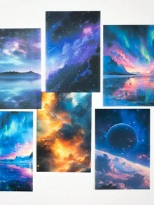 Bộ 10 miếng dán nền bầu trời đầy sao cổ điển, chủ đề thiên hà trong mơ, thích hợp cho trang trí sổ lưu niệm, nhật ký, ngày lễ và tiệc tùng - Nhiều màu - Xem 8