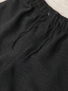 Bermuda Shorts Linen Men's Casual Basic - 黑色 - 查看 4