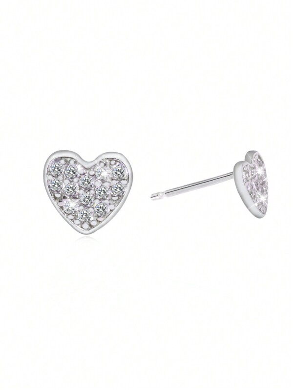 1 pieza Aretes de botón de corazón con circonita cúbica hipoalergénica de plata esterlina 925, adecuado para perforaciones de oreja de mujer, conjunto de regalo perfecto