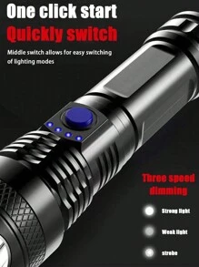 1pc Rechargeable High Brightness ABS Flashlight, USB Charging, Battery Level Display, Waterproof, Long Beam Distance, Suitable For Camping, Running, Fishing, Hiking, Reading, Outdoor Activities - Black - View 2