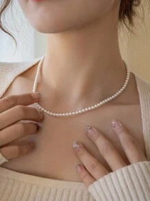 1 pièce Collier réglable en perle d'eau douce de culture fait main 1:1, élégant et gracieux pour femmes