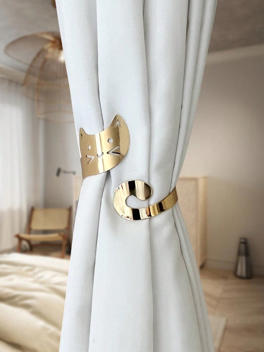1pc Luxury Alloy Cat Shaped Curtain Clip, Minimalist Design, Suitable