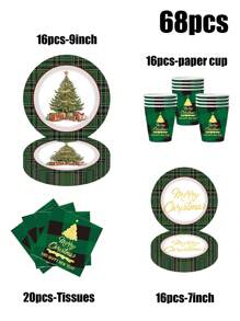 Zestaw 68 elementów wykonany z materiałów, w tym jednorazowe talerzyki papierowe, talerzyki papierowe z motywem zielonego drzewa, 7-calowe talerzyki papierowe, 9-calowa tektura, jednorazowe talerzyki na imprezę, materiały, talerzyki papierowe, akcesoria na imprezę