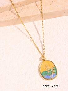 1pc Vintage-Inspired Women Jewelry Asymmetrical Pendant Necklace With Pearl, Rose Flower, Wheat Spikes & Colorful Floral Painting Design Valentines,Mom,Mother,Mother's Day,Gift - Multicolor - View 11