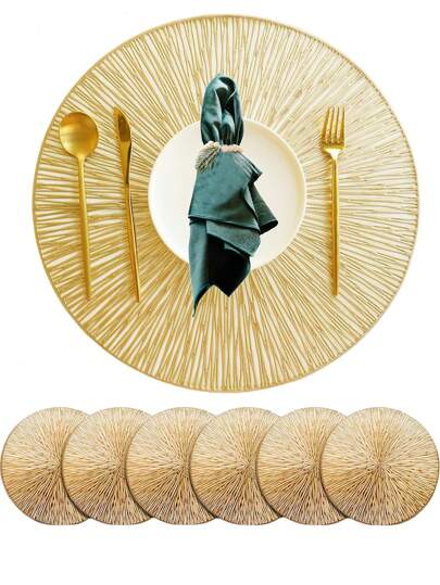 6 Piezas individuales redondos, 38 x 38 cm, juego de manteles individuales de pvc, antideslizantes, resistentes a quemaduras, impermeables, lavables, adecuados para cocina, boda