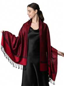 1 pièce Châle décoratif à franges, châles classiques rétro élégants pour femmes, écharpe jacquard polyvalente et décontractée, convenant aux accessoires Abaya pour le port extérieur