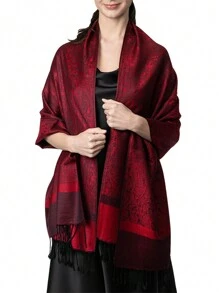 1 pièce Châle décoratif à franges, châles classiques rétro élégants pour femmes, écharpe jacquard polyvalente et décontractée, convenant aux accessoires Abaya pour le port extérieur