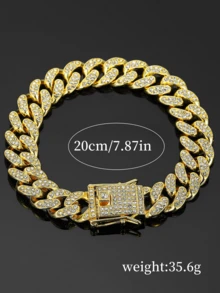 1 chiếc vòng tay mắt xích dày có khóa Dragon Claw, hoàn toàn phủ đá, phụ kiện thời trang Hip Hop phù hợp cho nam giới - Vàng - Xem 5