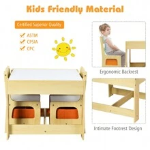 Lifezeal 3 In 1 Wood Activity Table Chair Set W/Storage Box - Natural - View 7