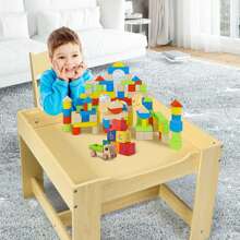 Lifezeal 3 In 1 Wood Activity Table Chair Set W/Storage Box - Natural - View 4