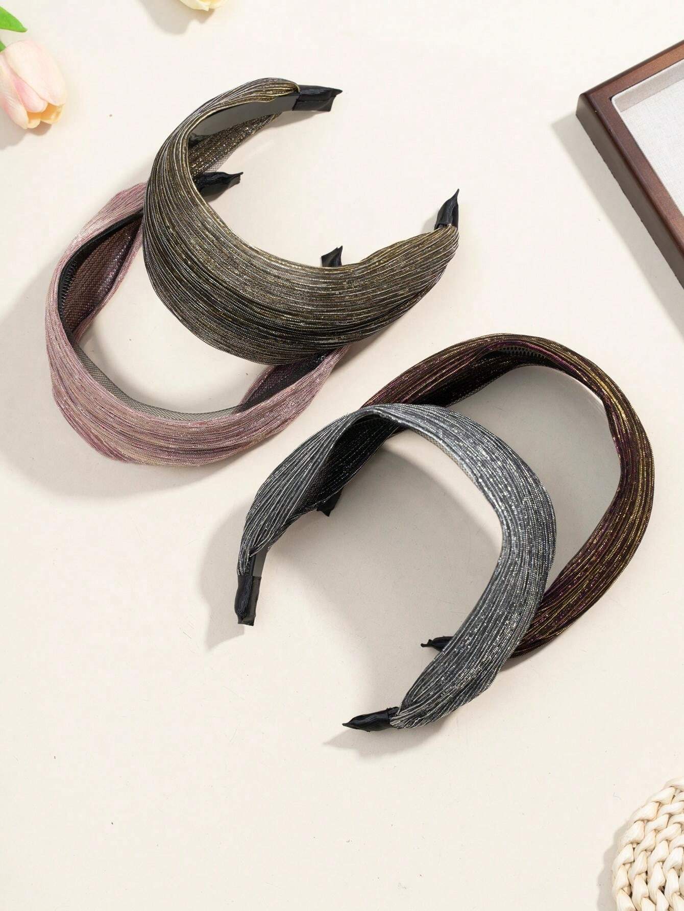 1pc Gold Wire Headband Silver Glitter Fabric Wide Edge Hairband For