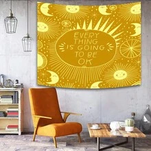 正能量挂毯波西米亚风太阳和月亮艺术壁挂适用于卧室客厅家居装饰 90g 可水洗 79x59 英寸大型挂毯派对装饰室内外，送给女性的礼物包括免费安装包，房间装饰，房间旗帜 - 彩色 - 查看 2