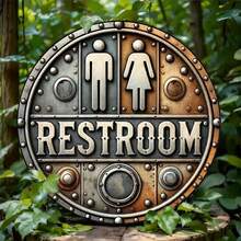 1 件复古圆形浴室木制标牌 - 7.87 英寸乡村风格墙壁艺术牌匾、圣诞节/新年装饰标牌、圣诞节/新年礼物、工业装饰，适用于家庭、餐厅、酒吧、咖啡厅、车库、农舍 - 男女通用浴室门标牌，孔位置随机 - 彩色 - 查看 5