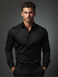 Men's Business Casual Long Sleeve Solid Black Shirt, Versatile, For Fall
