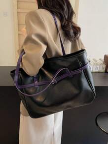 2024秋冬新款高档PU纹理大容量手提包时尚百搭通勤手提包单肩包甜美酷炫机车朋克风女包