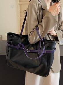 2024秋冬新款高档PU纹理大容量手提包时尚百搭通勤手提包单肩包甜美酷炫机车朋克风女包