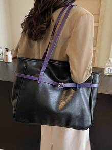 2024秋冬新款高档PU纹理大容量手提包时尚百搭通勤手提包单肩包甜美酷炫机车朋克风女包