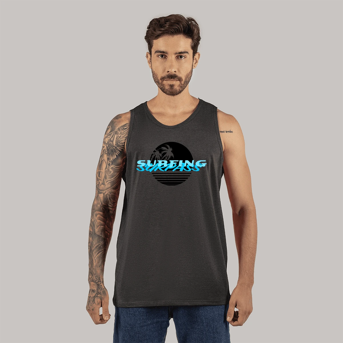 Los Angeles Calif Tank Top Cotton Printed Comfortable Workout T-Shirt - 深灰色 - 查看 1