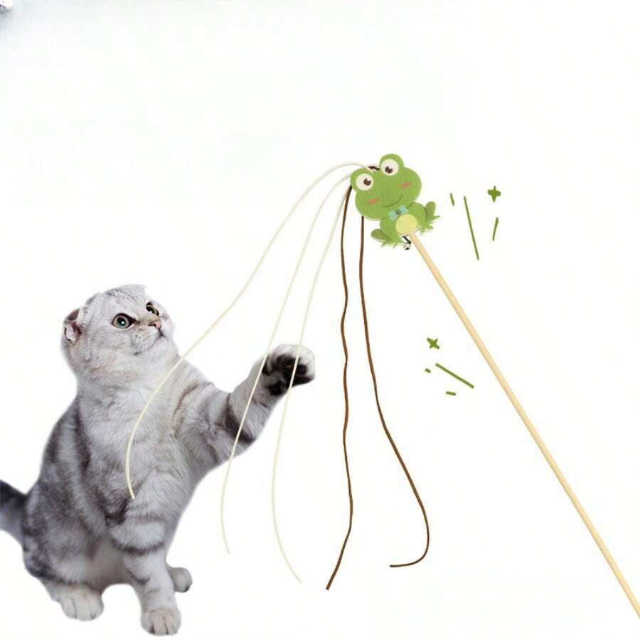 1pc Pet Toy Frog Tickle Cat Stick, Cat Toys - Green - View 1