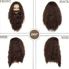 1pc Wizard Costume Set With Long Synthetic Hair Wig And Beard For Men & Women, Ideal For Halloween Cosplay, Carnivals, Christmas Parties